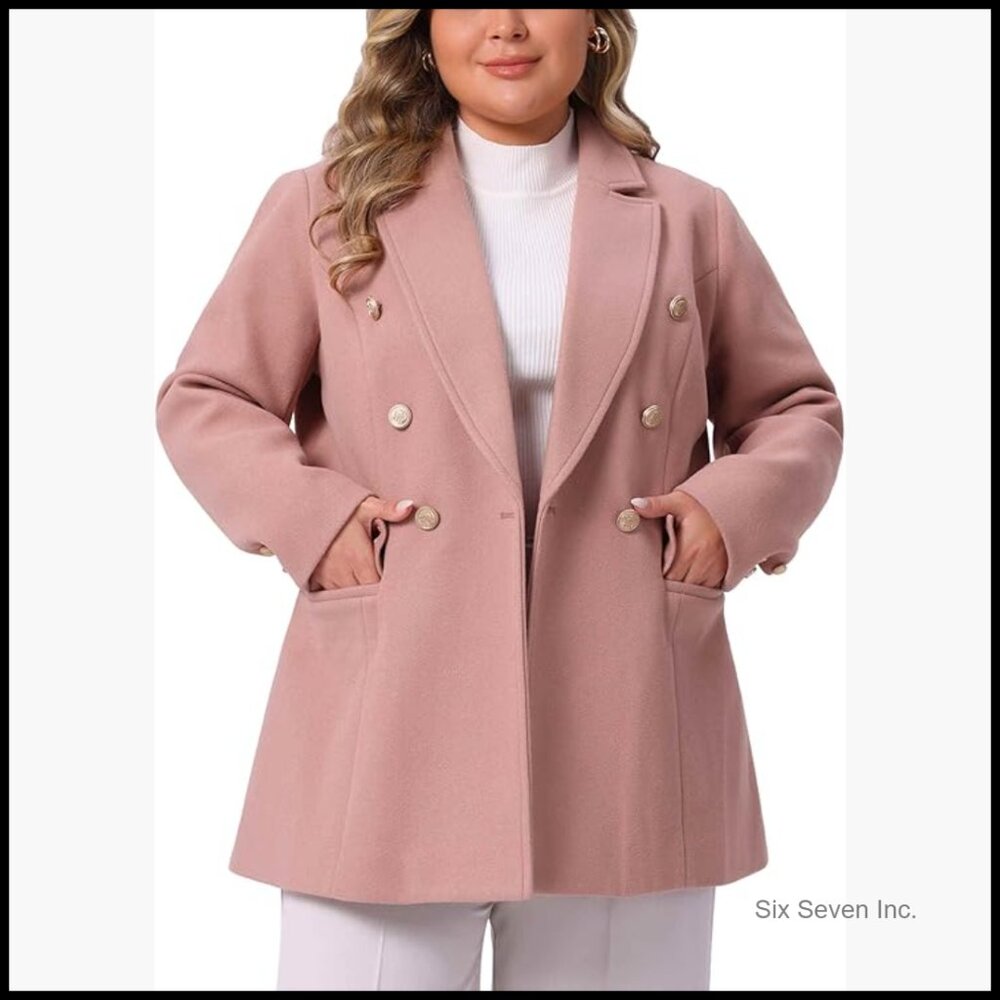 100% Polyester Pea Coat Double-Breasted Notched Lapel Trench Coat